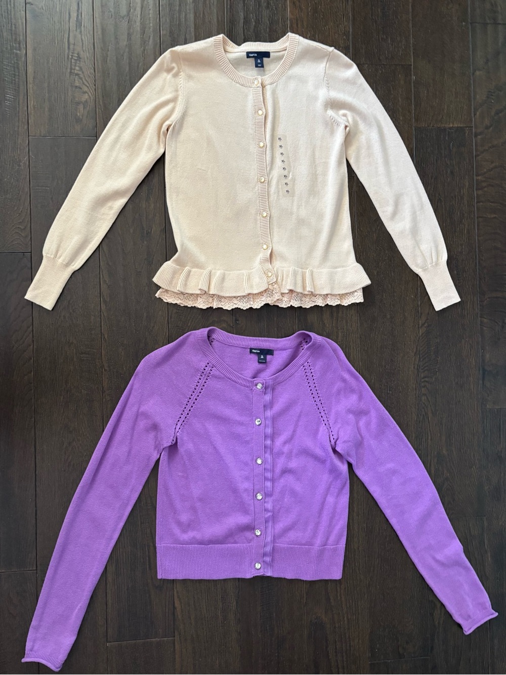 NWT GAP Size XL (12) Kids Cotton Blend Cream & Purple Cardigan Duo